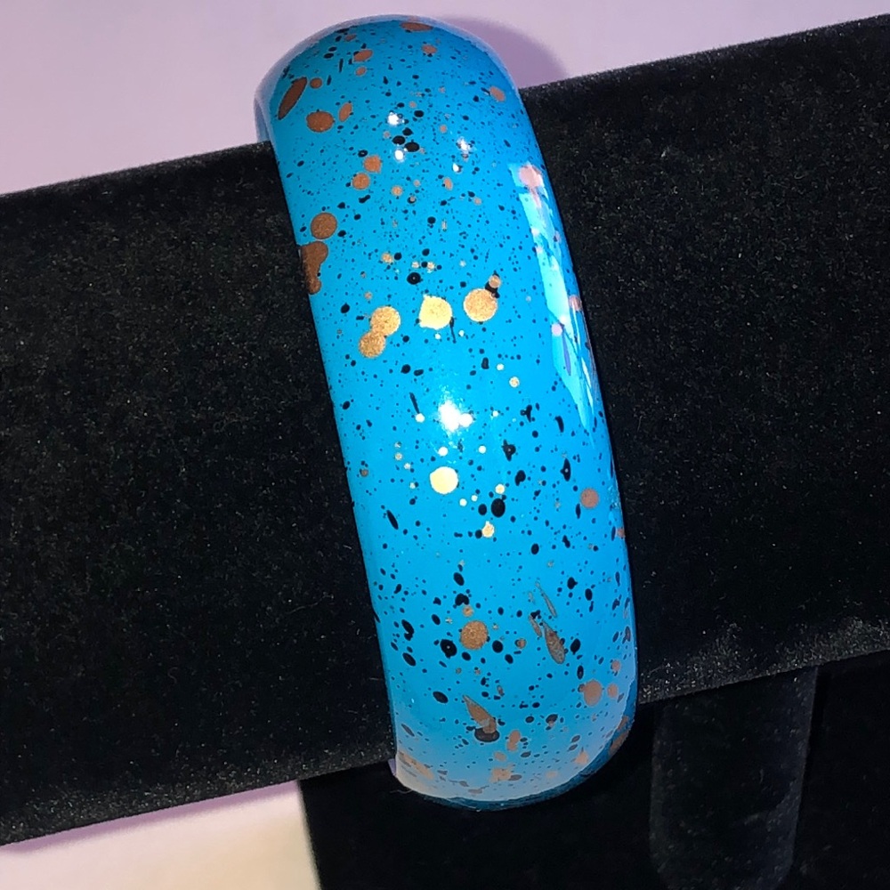 Blue Speckled Resin Boho Bangle Bracelet